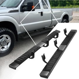Pair 6.75" Black Powdercoated Flat Side Step Bar Running Boards Compatible with 1999-2016 Ford F-250 F-350 F-450 F-550 Super Duty Crew Cab, Stainless Steel
