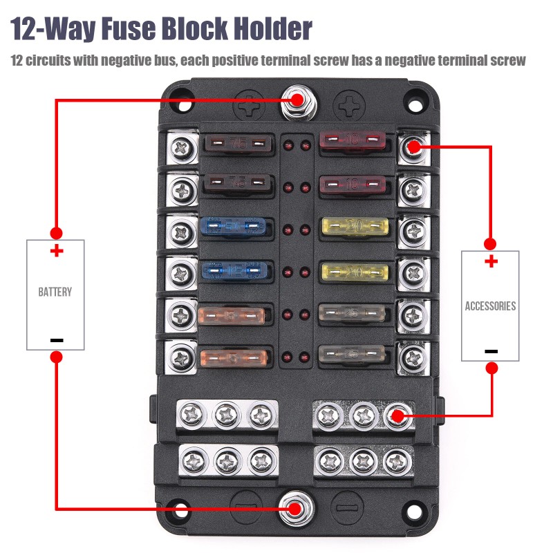 MICTUNING 12-Way 12-32V Blade Fuse Box Block Auto/Boat Car Fuse