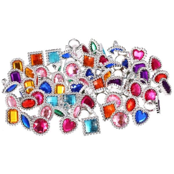 72 Pieces Plastic Colorful Rings Sparkle Adjustable Big Rings Princess Ring Toy Rings Dress Up Accessories for Girls
