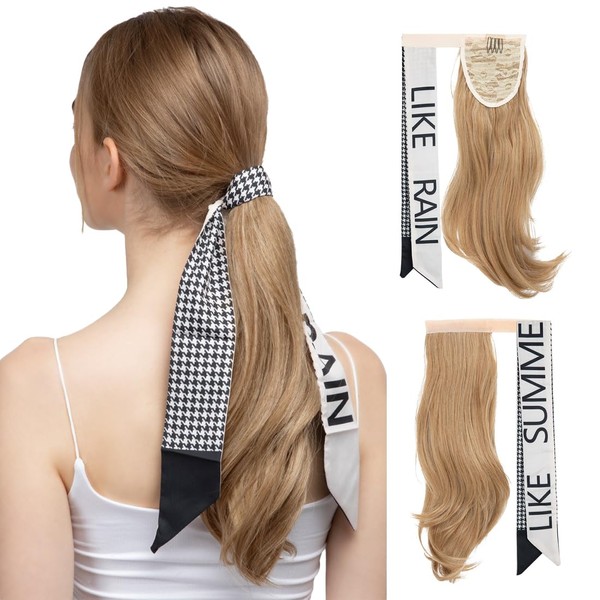 Pferdeschwanz Extensions,40cm Klettverschluss Wrap Gewellte Pferdeschwanz Verlängerung Haarteil Zopf Clip