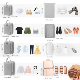 SNAIL GARDEN 8 Pack Compression Packing Cubes Set with Cable Organiser,Pill Box,Shoes Packing Organizer,Lightweight Compression Bags for Travel,4 Sizes Luggage Organizer Bags