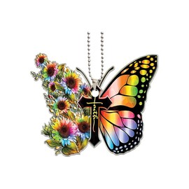Butterfly Car Rearview Mirror Accessories, Acrylic Hanging Car Rear View Mirror Charm, Lovely Flower Car Ornament Pendant for Home Decoration Keepsake Christmas Valentine's Day Present (Colorful)