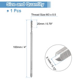 sourcing map Spiral Flute Thread Tap, Metric M3 x 0.5 H2 100mm (4") Extra Long Machine Screw Tap Threading Tapping Tool, High Speed Steel (HSS)