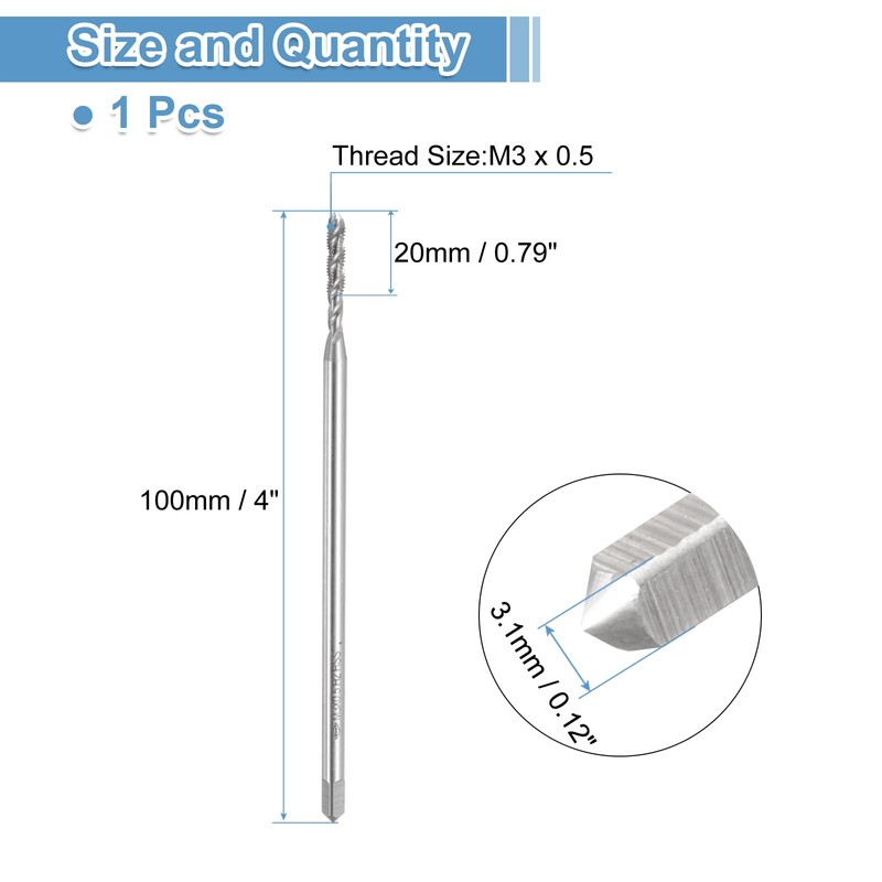 sourcing map Spiral Flute Thread Tap, Metric M3 x 0.5