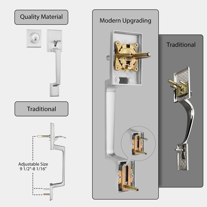Haidms Brushed Nickel Front Door Handle and Deadbolt Set, Entry