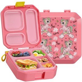 Itslife Bento Lunch Box for Kids, 3-5 Compartment with Leak Proof, 35oz Lunch Containers for Toddler, Dishwasher Safe, BPA Free, Ideal Portion 10 Designs for Kids School Gift (Pink Unicorn)