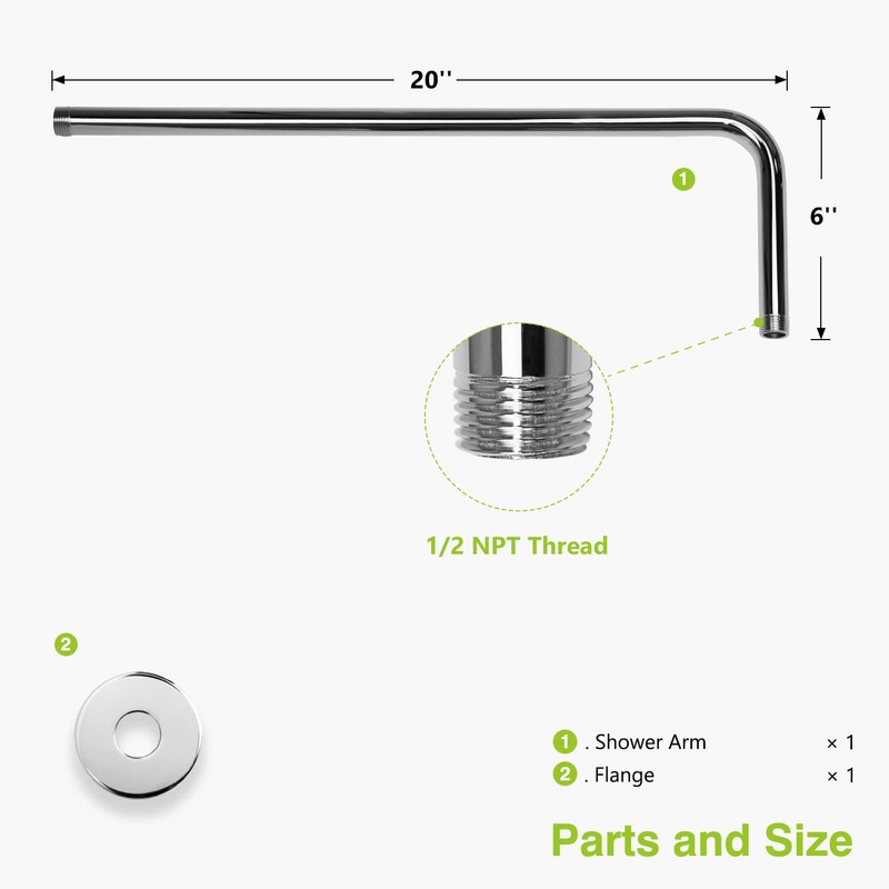 Naiture L Shaped, Corner Shower Head Extension Arm with Flange,