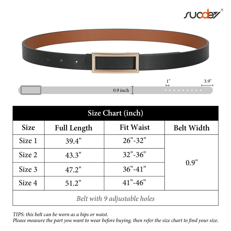 SUOSDEY Fashion Reversible Leather Belt for Women, Skinny Belt for