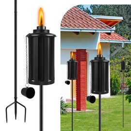FALBAWR Citronella Torches Set of 4, 16 oz Garden Torches for Outside, 3-Prong Grounded Stake Outdoor Torches, 58 inch Outdoor Decorative Lantern, Black, DC-SWT-HS-04