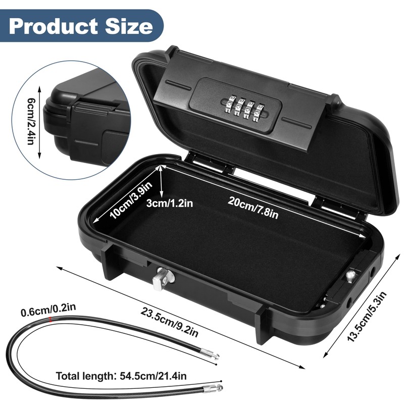 Portable Safe with Number Code, Security Box with Wire Rope,
