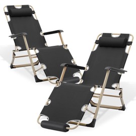 Athena Collection Zero Gravity Outdoor Lounge Chair Set of 2, 26" Width Reclining Pool Lounge Lawn Chairs Recliner with Headrest Foot Pad, Outdoor Chaise for Beach Patio Backyard Outside, Black