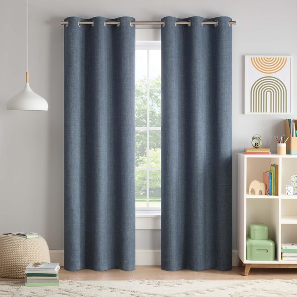 Eclipse Kids Blackout Curtains, Chambray Solid 100% Blackout Curtains with