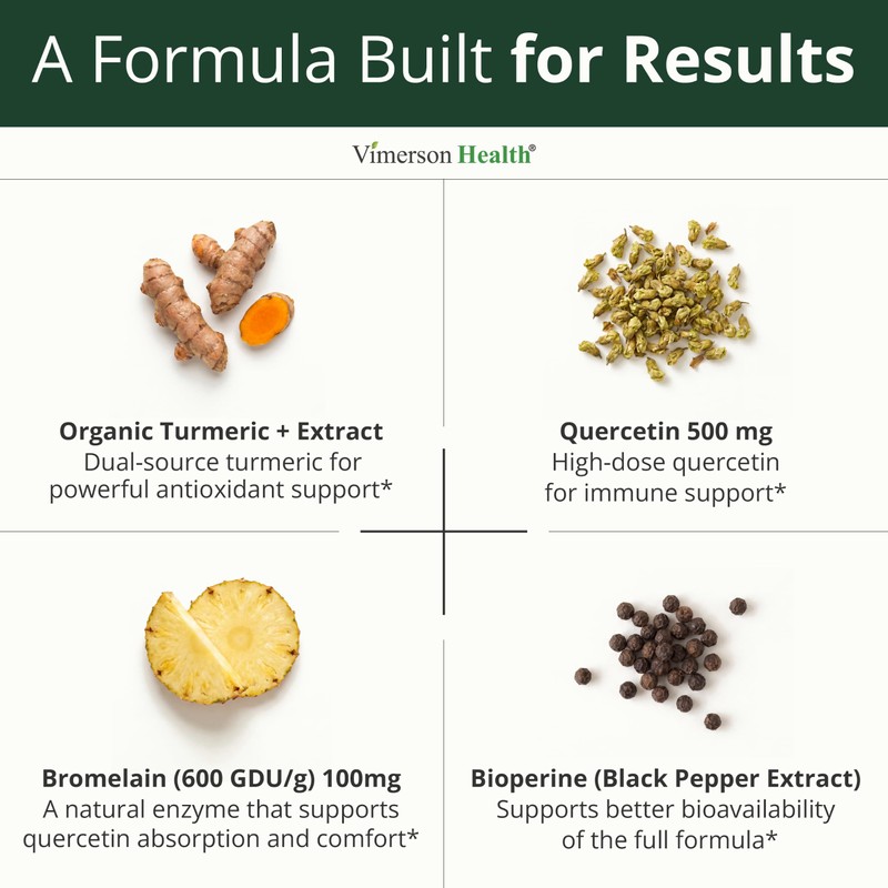 Quercetin w/ Bromelain Turmeric Curcumin Supplement – Triple Action: Allergy