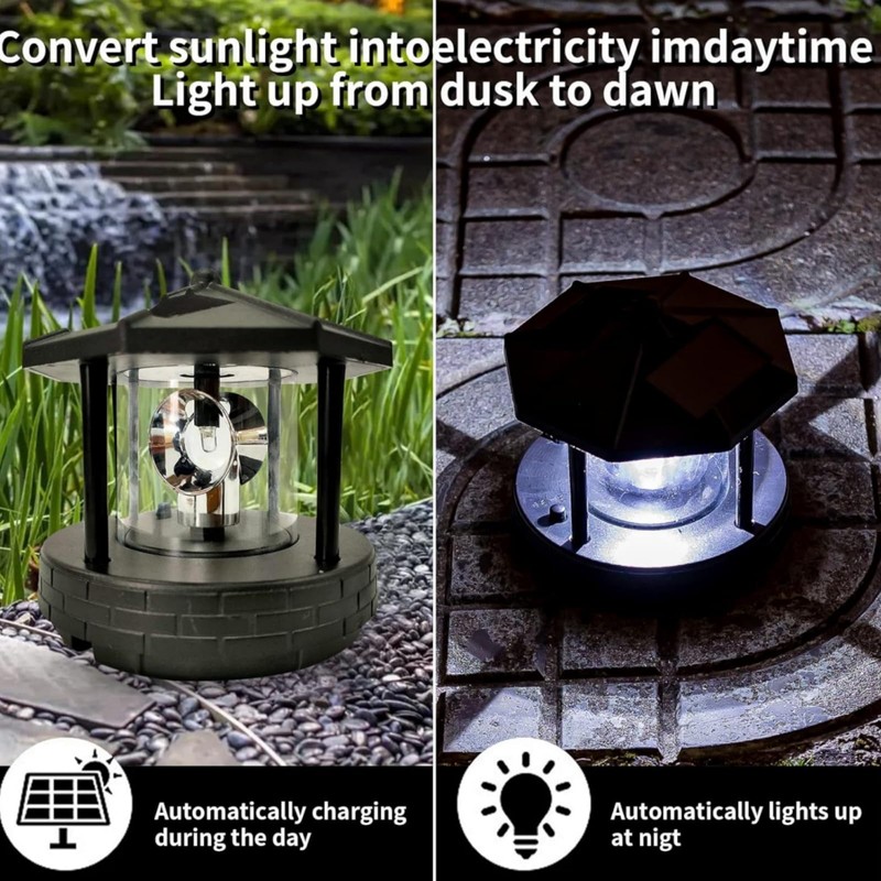tifoss Solar Powered Rotating Lighthouse 360 Degree Rotating Lamp with