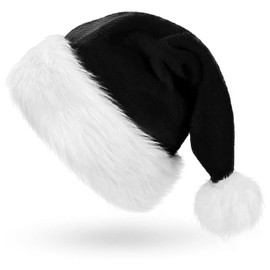 LKQBBSZ Santa Hat for Child Unisex Velvet Comfort Xmas Hat Extra Plush for Christmas New Year Festive Holiday Party (Black)