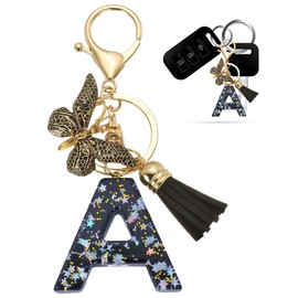 Schlüsselanhänger Buchstabe Schlüsselanhänger mit Anfangsbuchstaben Schmetterling Schlüsselanhänger Teenager mädchen, makramee schlüsselanhanger (A)