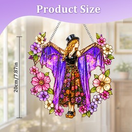 Dancer Sun Catcher, Delicate Imitation Stained Glass Suncatcher for Windows, Acrylic Garden Hanging Ornaments with Golden Chain, Vintage Decor for Garden, Patio and Balcony