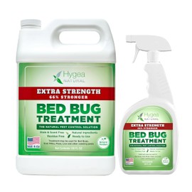 Hygea Natural Extra Strength Bed Bug & Lice Elimination Duo - Extra Strength 24 oz Lice, Bed Bug & Mite Spray & 128 oz Spray Refill - Child & Pet Friendly - Stain & Odor Free - 66% Stronger Formula