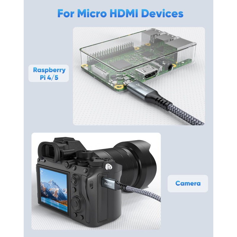 ZeniKon 4K Micro HDMI to Micro HDMI Cable 6FT, Braided