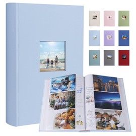 1DOT2 Photo Album 4x6 420 Photos With Writing Space, Linen Cover With Memo Slip-in Pockets, Pictures Album Book for Wedding, Kids, Travel, Family, Baby (Baby Blue)