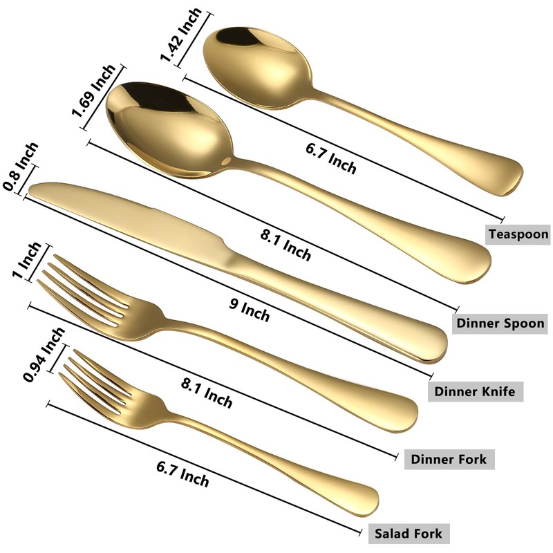 Briout Gold Silverware Set, 20 Piece Golden Cutlery Set Service
