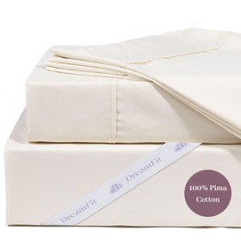 DreamFit DreamCool 100% Pima Cotton Sheets with Elastic Corner Straps 20 Inch Extra Deep Pocket Crafted in USA Bedding Guaranteed to Stay On Luxury Sheets Full XL Sheets Set Ivory
