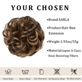 SARLA Messy Hair Bun Hair Piece for Womens Synthetic Hair Buns Extension Scrunchies Hairpieces Ponytail Hair Extensions Dark Brown/Golden Blonde