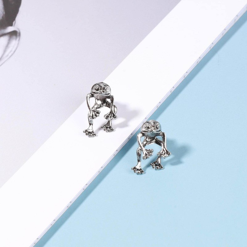 Inilbran Boho Frog Earrings Silver Two Way Frog Earrings Wacky