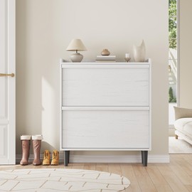 GAOMON Shoe Cabinet with 2 Flip Drawers, Wooden Hidden Shoe Cabinet with Adjustable Shelf, Freestanding Shoe Organizer Storage for Entryway Hallway, Living Room, White