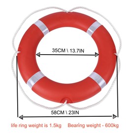 Life Ring Buoy Boat Safety Throw Ring with Water Floating Lifesaving Rope 98.4FT Set, Outdoor Professional Throwable Flotation Device (23in)