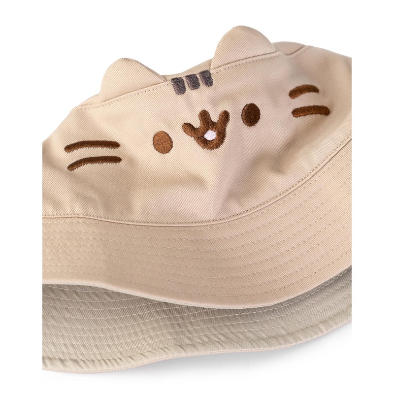 Pusheen Cat Girl Beige Bucket Hat | Novelty Face Design
