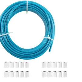 Sunshade Sail Wire, Clothesline, PIUM 1/8" PVC Coated Wire Rope Kits, 7x7 Strand 100Ft Steel Cable for Decking Rails, Sun Shade Sails, Clothesline and Garden Steel Cable Kits