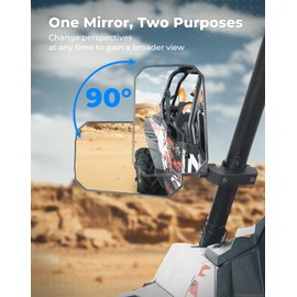 KEMIMOTO UTV Side Mirrors, One Mirror Two Purposes 8" x 5.3" Wide View for 1.65-2 inch Roll bar Compatible with Polaris RZR/Can Am X3/Pioneer/Talon/Teryx/CFMOTO Tool-free Multi-Adjustment Fit Big UTV