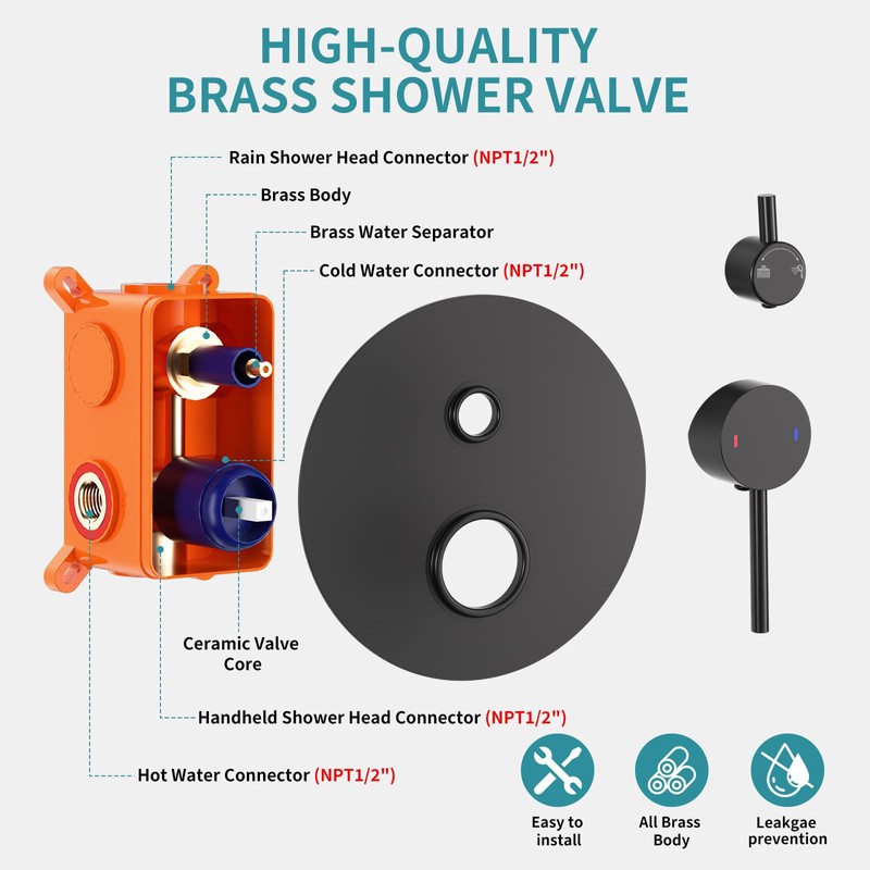 Shower Faucet Set,10-Inch Round Rainfall Showerhead with Dual-Function Handheld Spray,Brass