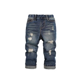Floerns Boy's Ripped Straight Leg Jeans Elastic Waist Distressed Denim Pants Dark Blue 5Y