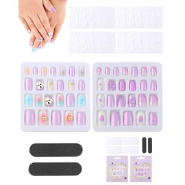 Phinus Nail Tips, 48 Pieces (with 48 Pieces of Jelly Gel), Children, Popular, Japanese Style, Cute, Press-On, Small Nails, Nail Stickers, Manicure, Short, DIY, Removable, Glossy, Colorful, Includes