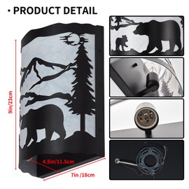 Monaxon Farmhouse Bear Wall Sconce Light with Shade, E26 Base – Small Modern Rustic Wall Lamp Fixture for Bedroom, Living Room, Hallway, Stairway, Headboard, Porch, or Cabin -9 H* 7W*4.5 D（in）