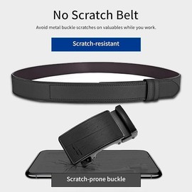 MACBORO Mechanic Belts for Men No Scratch Tsa Approved Non Metal Hypoallergenic Black Leather Without Buckle Belt