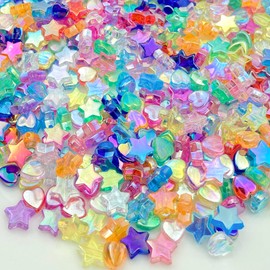 Daiyifiy 450 Pcs Acrylic Beads - Mixed Colors AB Crystal Star Heart Beads for Jewelry Making DIY Bracelet Necklace Earrings