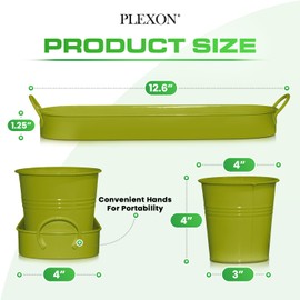 Plexon Herb Planter Indoor Garden Set of 3 with Tray, Metal Herb Pots for Indoor Plants, Round Kitchen Garden Kit Ideal for Windowsill Planter or Countertop, Green Powder Coated
