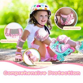 SULIFEEL Rainbow Unicorn Knee Pads for Kids Knee Elbow Pads Wrist Guards with Drawstring Bag Adjustable Protective Gear Set for Girls Roller Skating Bike Cycling Skateboard Scooter Unicorn Pink Small