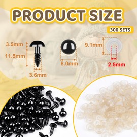 400Pcs Safety Eyes for Crochet Eyes Amigurumi， 8mm Safety Eyes for Stuffed Animals, 200pcs Washers whth 200pcs Plastic Craft Eyes for Crocheting Doll Eyes Making