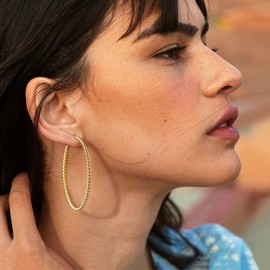 FOCALOOK Women's Twisted Hoop Earrings Diameter 60 mm Thin Twist Hoop Earrings Round Earrings Stainless Steel Earrings Vintage Earrings, stainless steel, No Gemstone