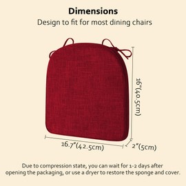 ELFJOY Chair Cushions for Dining Chairs Non-Slip Kitchen Chair Cushions Set of 2 Seat Cushion with Ties for Indoor Kitchen Dining Office Red