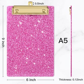 Piasoenc Acrylic Clipboard, Fashion Glitter Clipboard, A5 Size 6" x 9" Clipboards, A5 Clip Board, Cute Confetti Clipboards for for Women, Rose Gold Desk Office Supplies and AccessoriesBlue