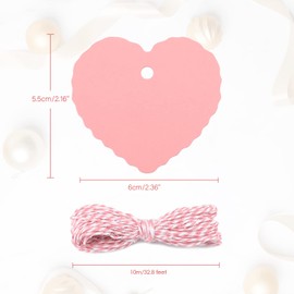 G2PLUS Heart Shaped Paper Gift Tags, 100 PCS Blank Favors Labels, 5.5x6 CM Paper Hang Tags with String for Wedding Party Supplies