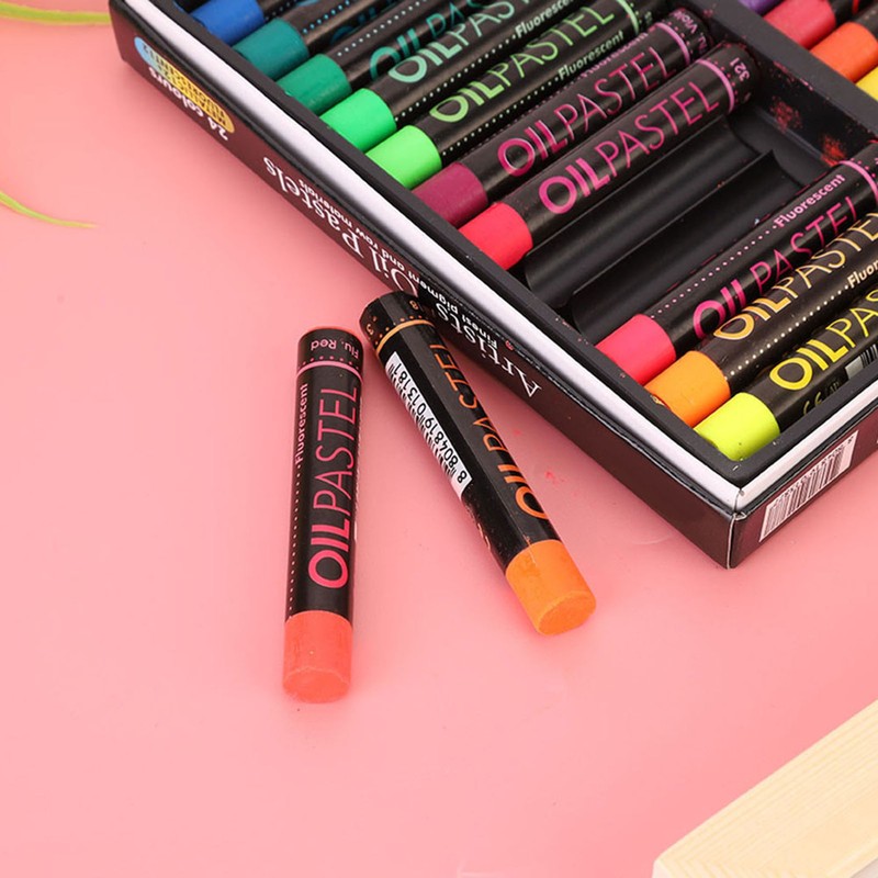 24 Pcs Oil Pastel Fluorescent Metallic Mixing Coloured Was Chalk