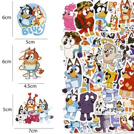 Powmag Aufkleber Kinder, 100 Stück Bluey Sticker Set, Wasserfest Cute Stickers für Koffer Skateboard Laptop Kühlschrank DIY Tiersticker, Bulk-Aufkleber für Kindergeburtstag, Aufkleber Sticker (Bluey)