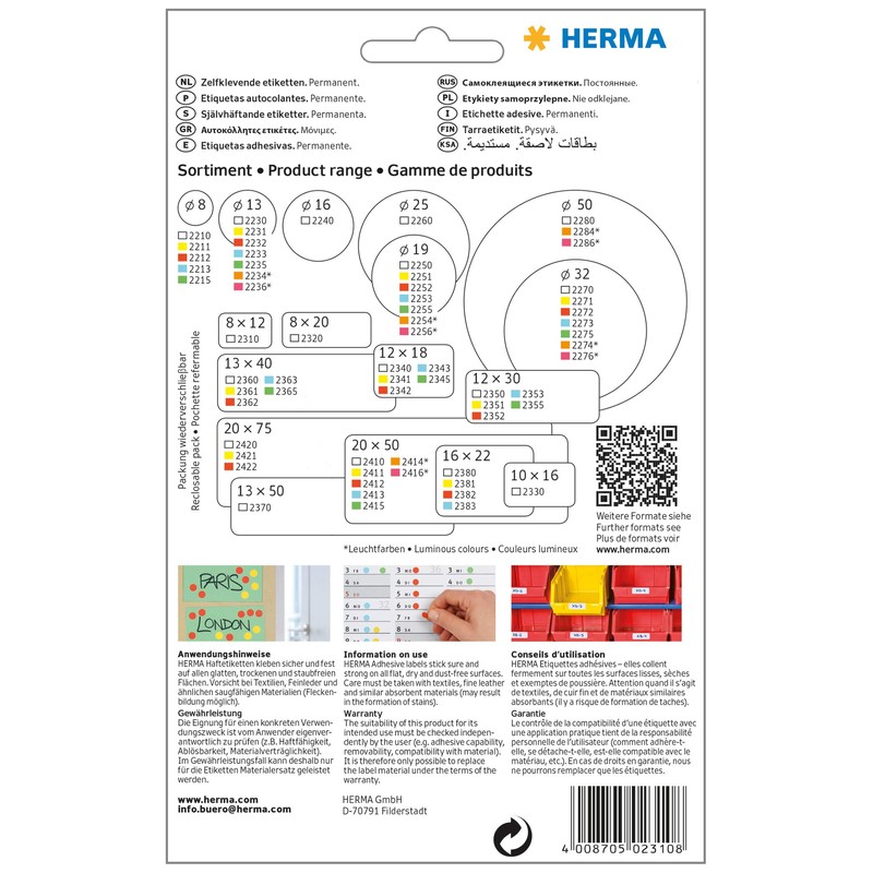 HERMA 2310 Multi-purpose labels 8x12 mm white paper matt hand