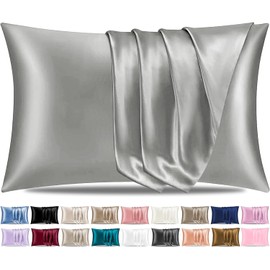 Pamposh Silk Satin Pillowcase for Hair and Skin - Pillow Cases Queen Size 2 Pack - Queen Grey Pillow Cases 2 Pack with Envelope Closure (Grey, Queen (20"x30"))